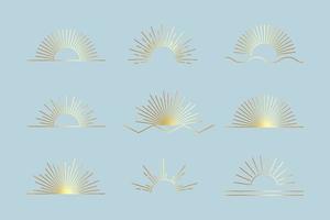 Vector Sun set linear boho icons, symbols, sun logo design templates