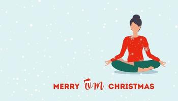 Young women practicing yoga in Christmas sweater. Vector illustration