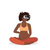 Pregnant african black woman practice VR yoga isolated vector