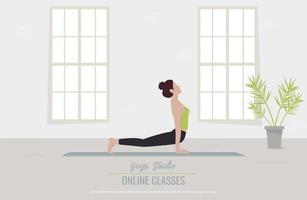 clases en línea. clases de yoga. banner para un estudio de yoga. ilustración vector