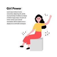 Girl power postcard sitting on cube vector