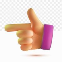 3d thumb up shooting hand cartoon style on white tranparent background vector