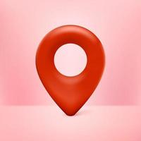 icono de puntero de pin de mapa 3d realista rojo con fondo rosa vector