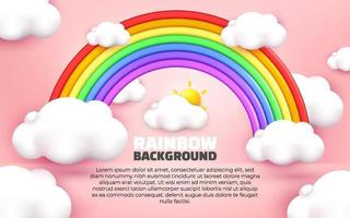 3d Illustration of rainbow design pink pastel background cartoon style vector