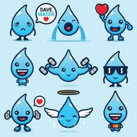 set of cute water mascot vector designs