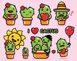 cute cactus character design bundle vector