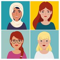 set images of beautiful women avatar character icon vector