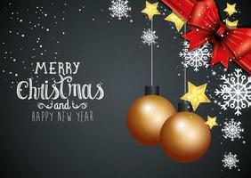 poster of merry christmas and happy new year with decoration vector