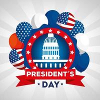 happy presidents day with american parliament and decoration vector