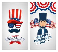 set of happy presidents day poster with decoration vector