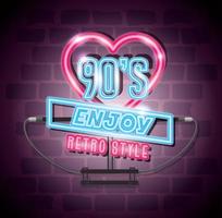 poster of nineties enjoy retro style of neon light vector