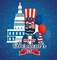 happy presidents day with american parliament and decoration vector