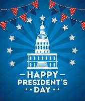 happy presidents day with american parliament silhouette vector