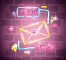 envelope with hearts of neon lights vector