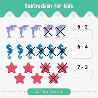 Math children game subtraction for kids math worksheet