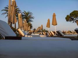 sunbeds and umbrellas near resort's pool photo