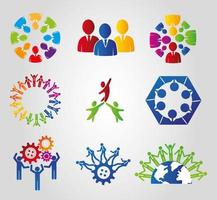 bundle silhouette of teamwork and icons vector