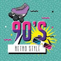 poster of nineties with roller skate style pop art vector