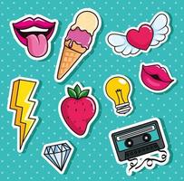 helado y establecer iconos estilo pop art vector