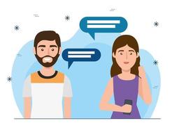 couple with speech bubbles avatar character vector