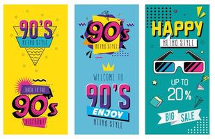 set poster of nineties retro style pop art vector