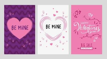 set of happy valentines day card with decoration vector