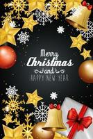 poster of merry christmas and happy new year with decoration vector