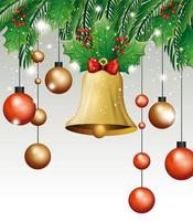 bell with balls hanging christmas decoration vector