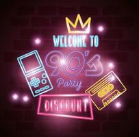 poster of welcome nineties with decoration of neon light vector