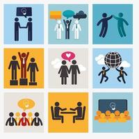 bundle silhouette of teamwork and icons vector