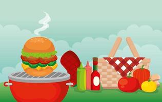 grill menu with delicious food in picnic scene vector