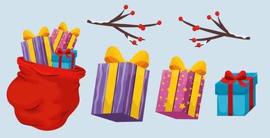 set boxes of merry christmas vector