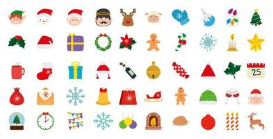 bundle christmas with decoration and characters vector