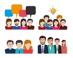 bundle with set of face business people vector