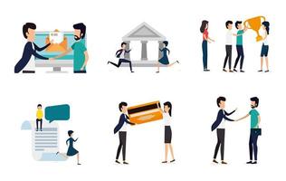 bundle of business people with set icons vector