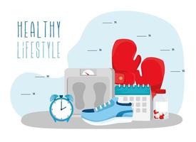 cartel de estilo de vida saludable con iconos de conjunto vector