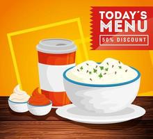 poster of today menu with fifty discount and delicious food vector