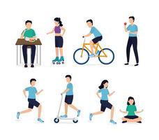 set of people and healthy lifestyle icons vector