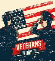 veterans day celebration with military and flag vector