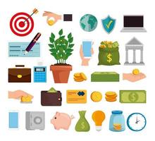 bundle of finance set icons vector