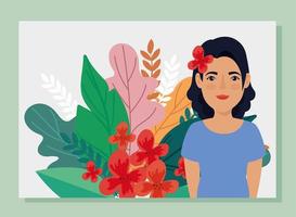 beautiful woman with tropical leafs avatar character vector