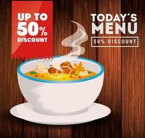poster of today menu with soup and fifty discount vector