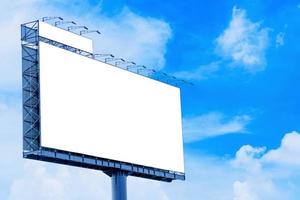 Blank billboard mockup with white screen against clouds