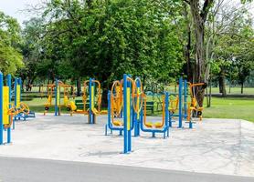 Outdoor fitness equipment in public park for exercise and relax
