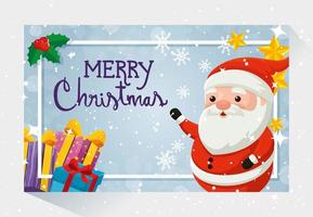 merry christmas card with santa claus and decoration vector