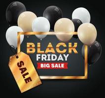 black friday poster with balloons helium decoration vector