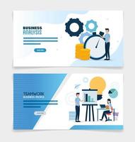 teamwork set scenes of analysis infographic vector