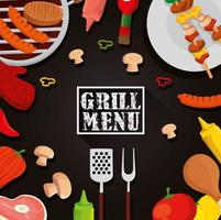 grill menu with frame of food decoration vector