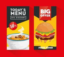 set of poster offer delicious fast food vector