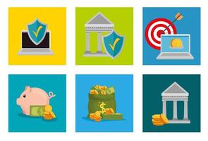 bundle of finance set icons vector